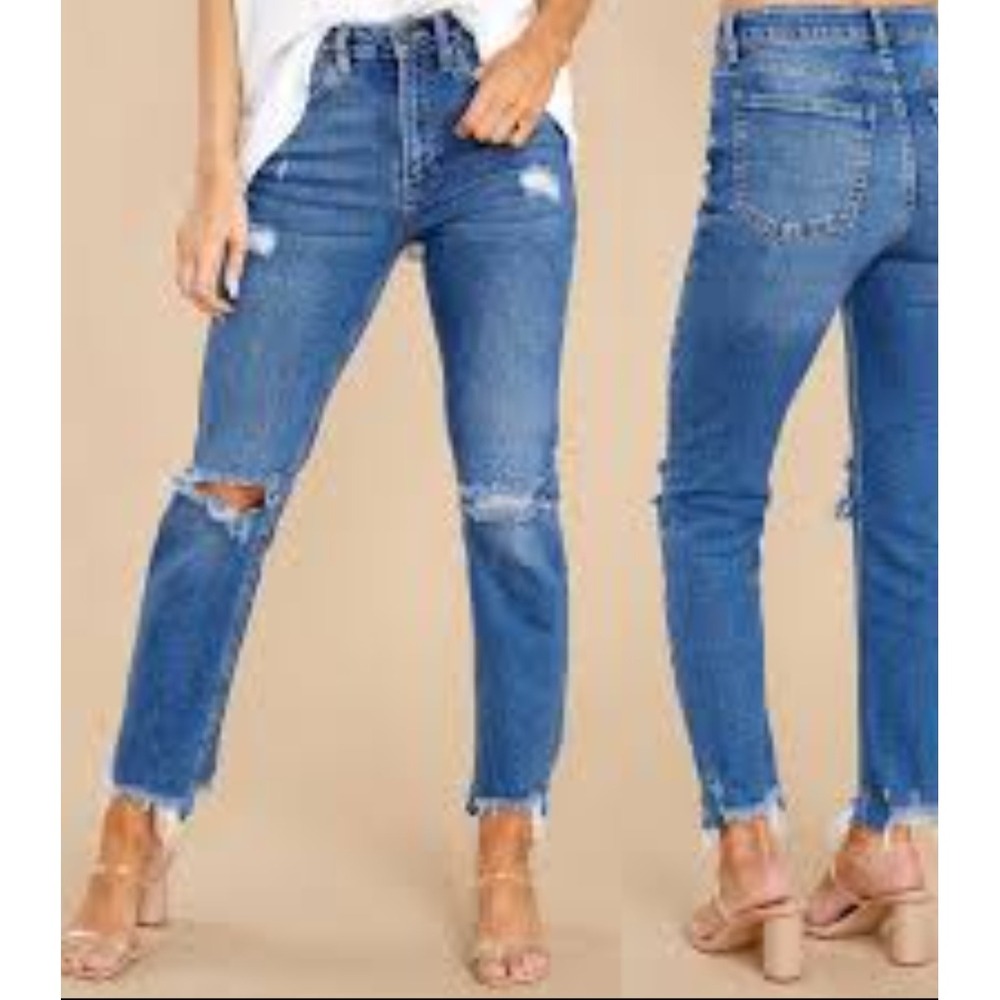 Rag & Bone Dre Ankle Rocker Distressed Jeans Blue Denim Boyfriend 30 Size 34x27